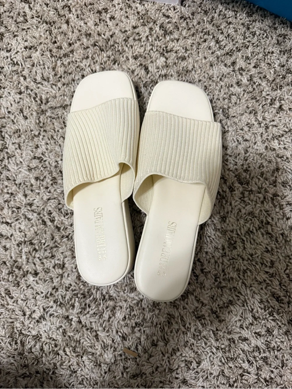 Ribbed Cream Slide Wedge Sandals